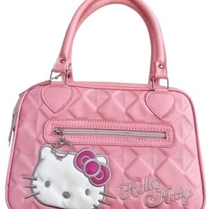 Hello Kitty Pink Quilted Satchel with Front Zip and Charm